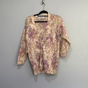 Gabriella T. Vintage Floral Angora Wool Blend Cardigan Sweater Made in Italy S